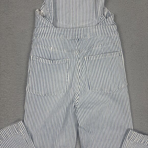 FRAME Denim Overalls XS Blue Wht Stripe Flared Leg Adjustable Straps Utility - Picture 3 of 12